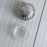 Silver metal butter dish with lid and matching spoon
