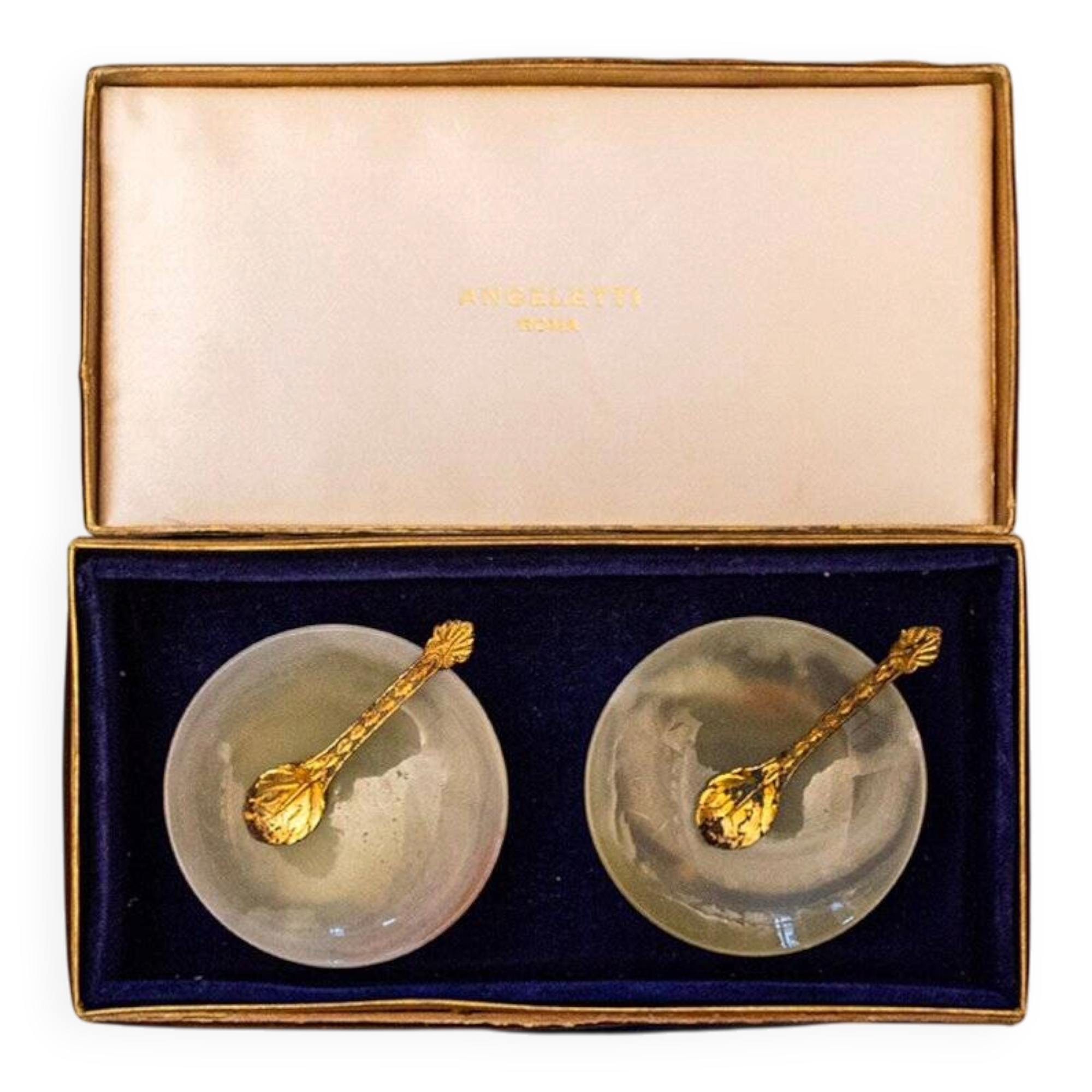 Vintage jade salt shaker with a golden metal base by Angeletti Roma, 1950, set of 2 pieces.