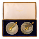 Vintage jade salt shaker with a golden metal base by Angeletti Roma, 1950, set of 2 pieces.