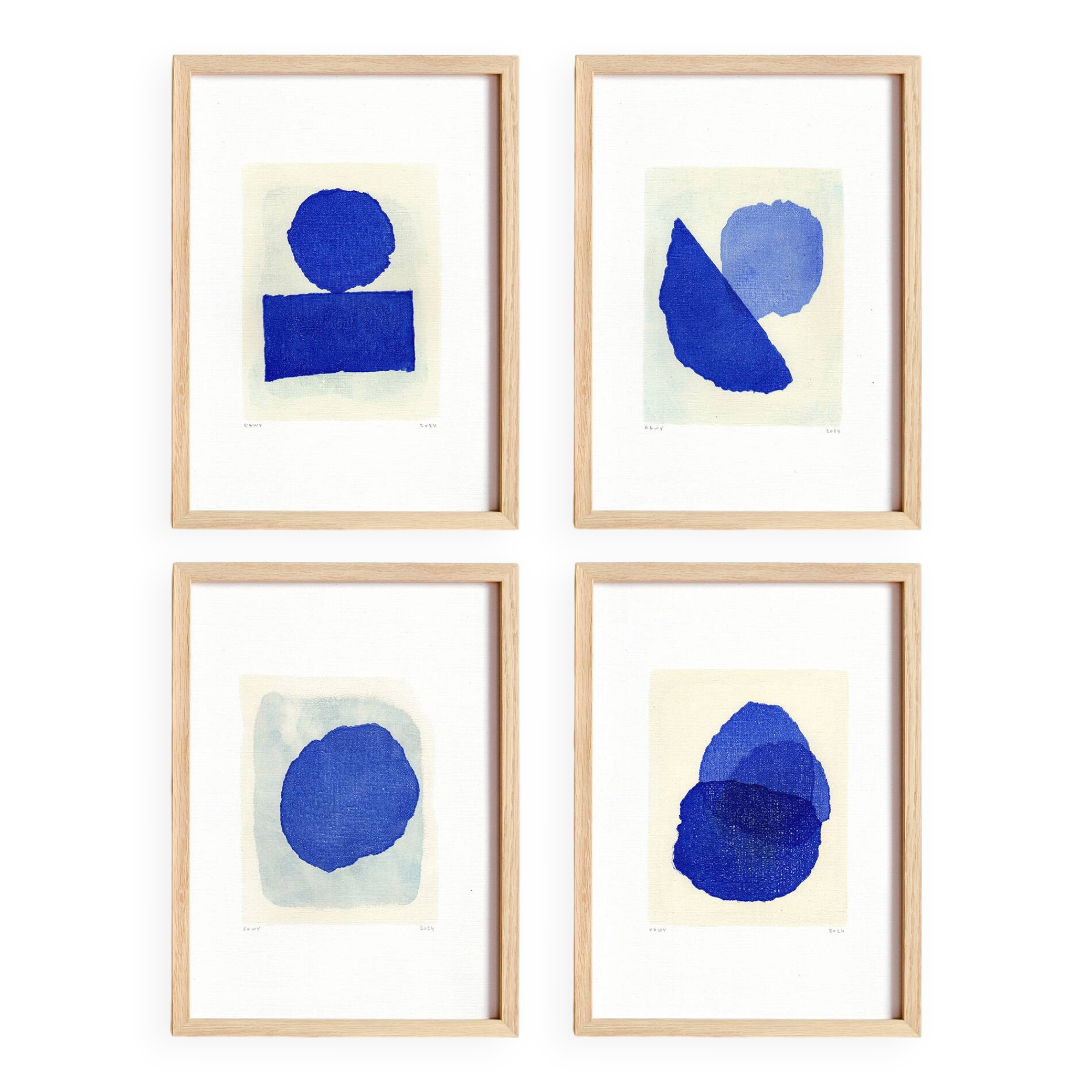 Collection of 4 abstract paintings on paper - klein blue - signed eawy