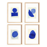 Collection of 4 abstract paintings on paper - klein blue - signed eawy