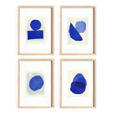 Collection de  4 peintures abstraites sur papier - bleu klein - signée eawy