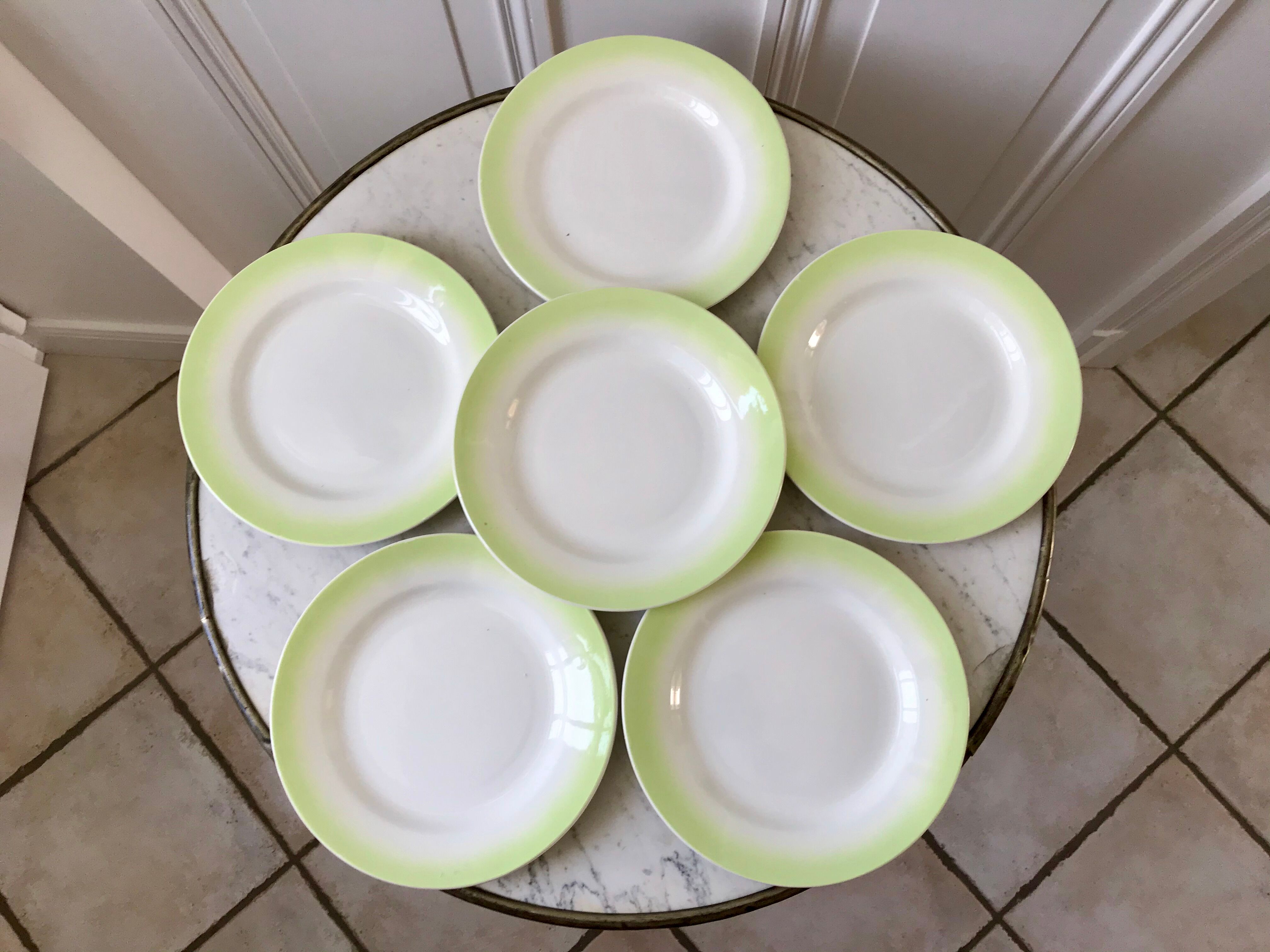 set of 6 pastel gradient light green dessert plates 40s-50s