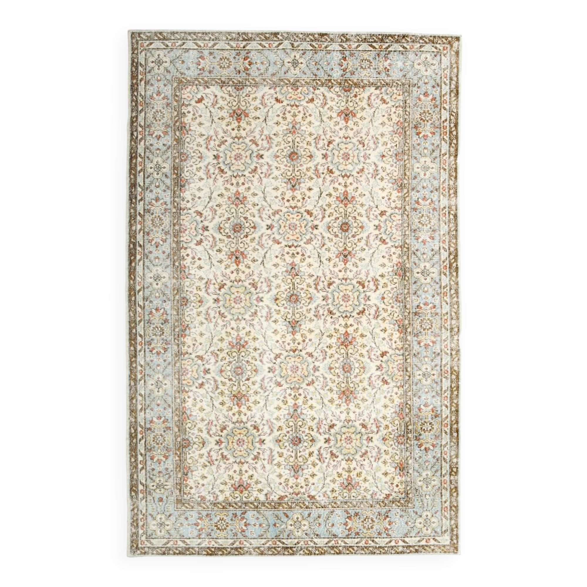6x9 Sky Blue Turkish Vintage Area Rug 178x286Cm SK 24678