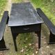 Old painted farmhouse table and 2 shabby chic benches