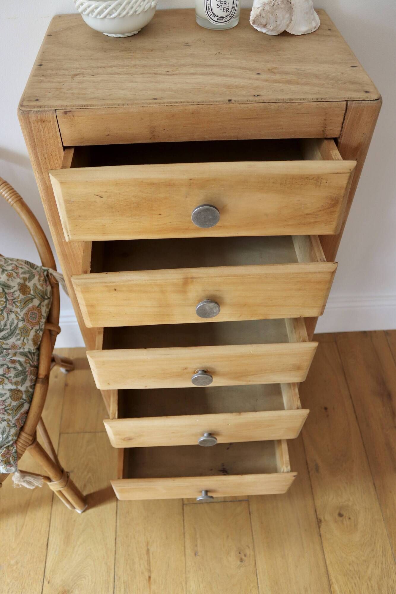 Raw wood chest of drawers