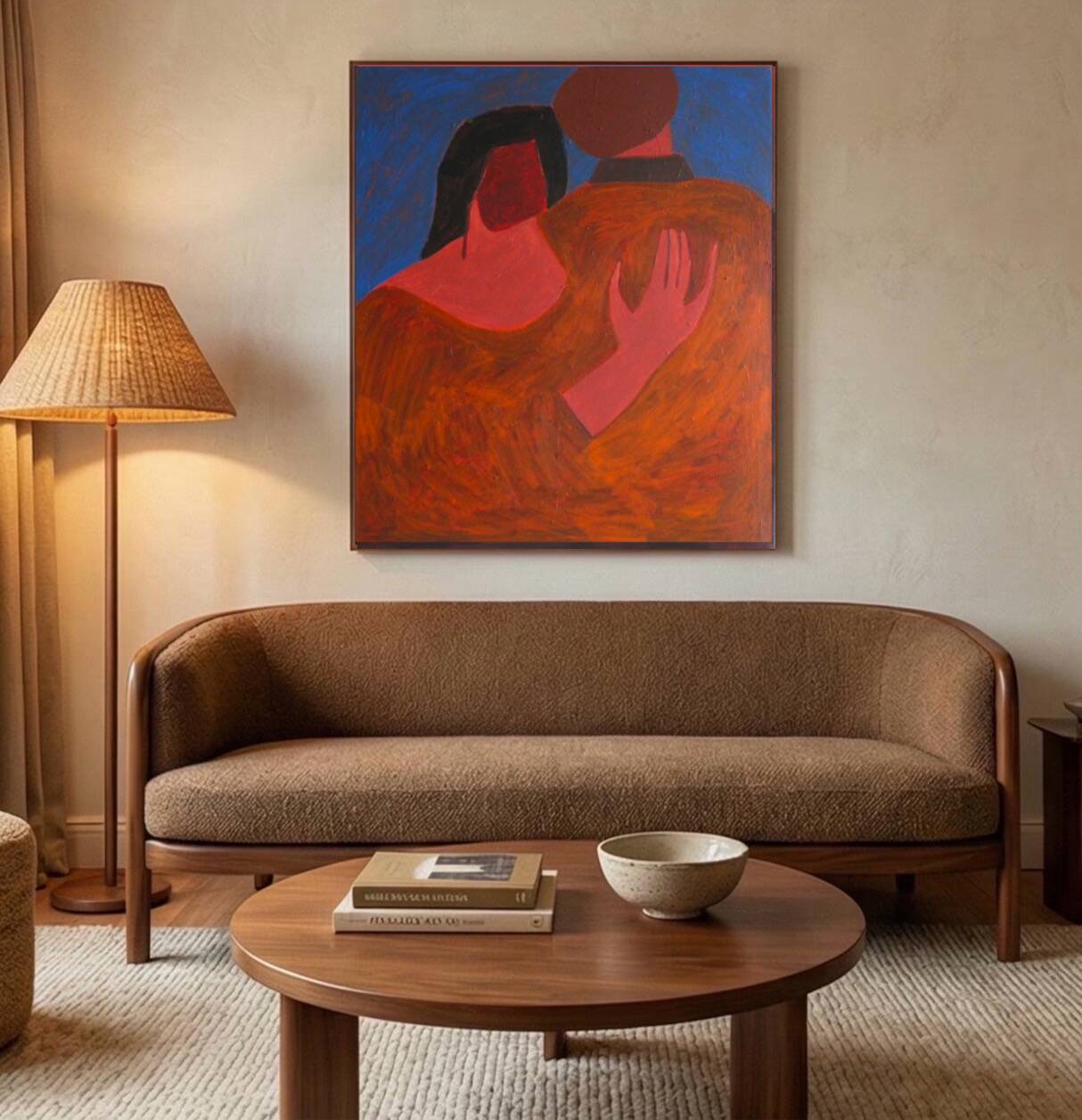 Large minimalist figurative painting couple "near you"
