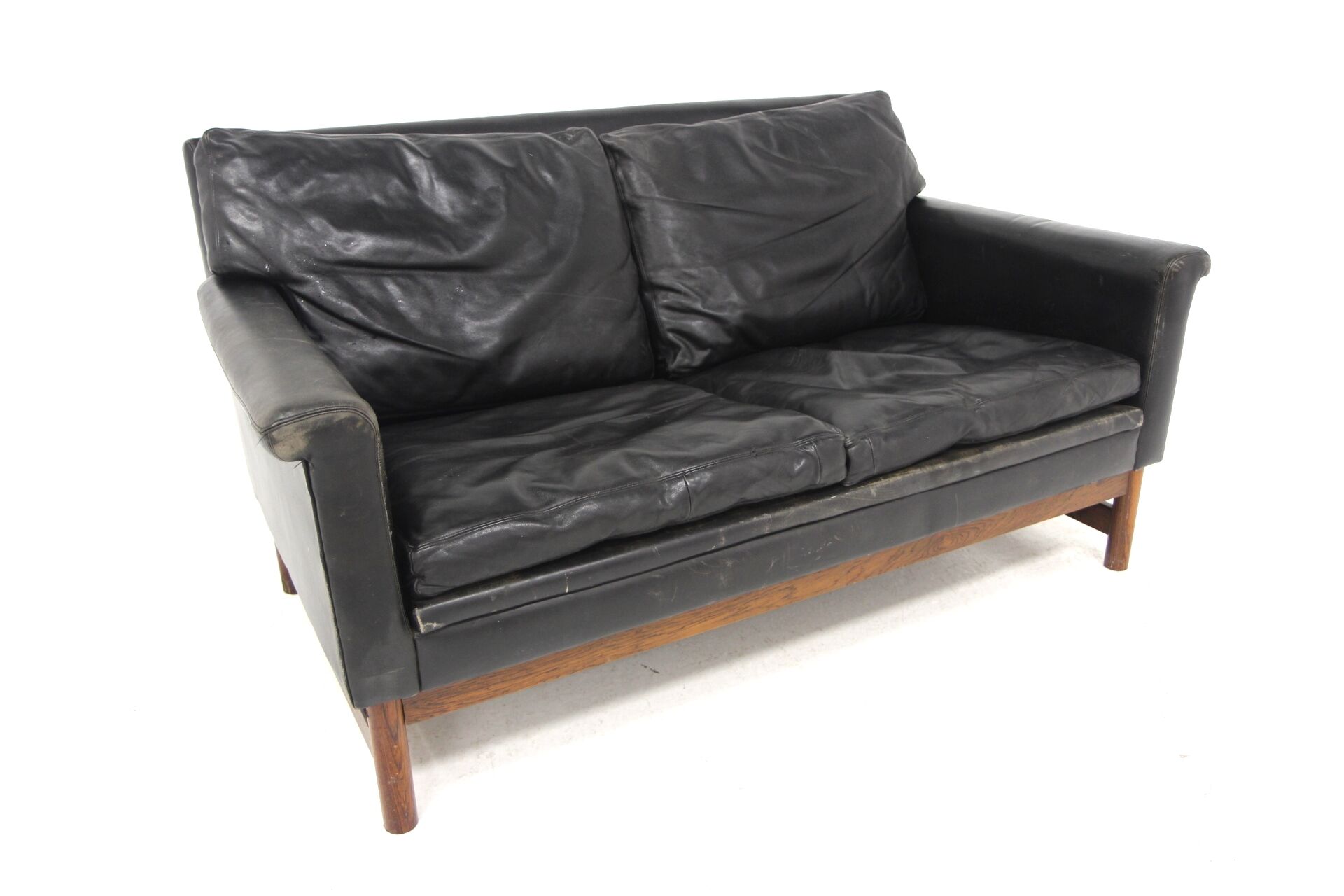 Scandinavian leather sofa 2 seater, Sweden, 1950