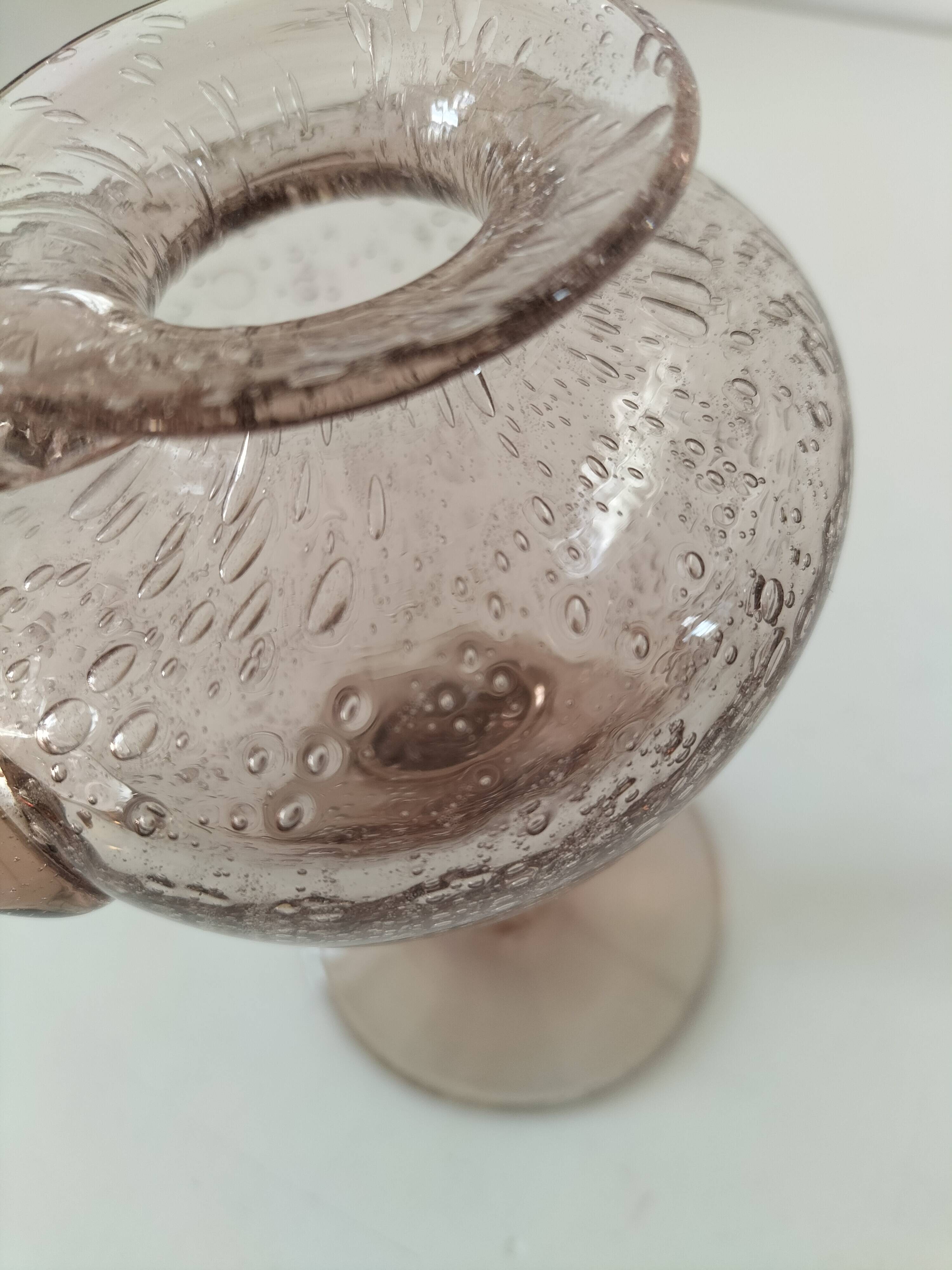 Biot candle holder vase in powder pink blown bubble glass.