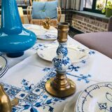 Delft brass and porcelain candlestick duo