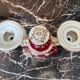 Pair of Limoges porcelain candlesticks with hand-decorated decoration – red and gold