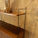 Wall rack with hanging cupboard, shelves and steel holders vintage