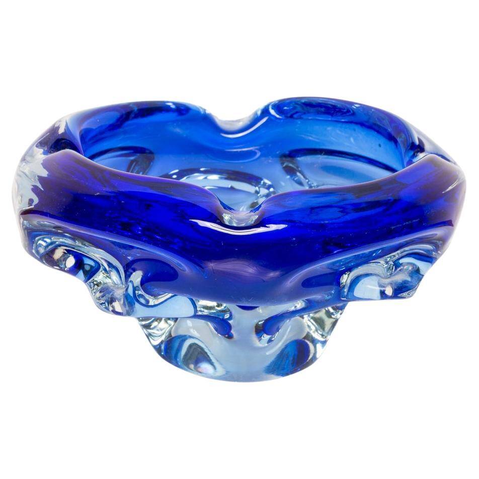 Artistic blue glass ashtray bowl from the mid-20th century, Italy, 1970s.