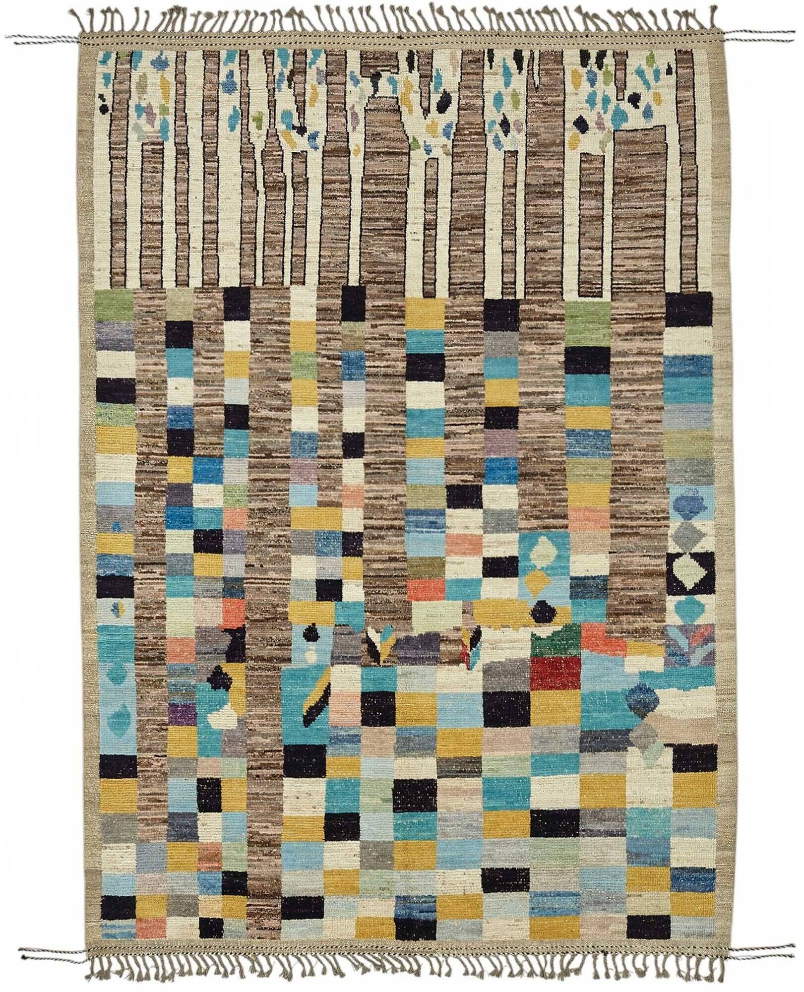 Handwoven Tribal One of a Kind 201 cm x 297 cm Multicolor Wool Carpet