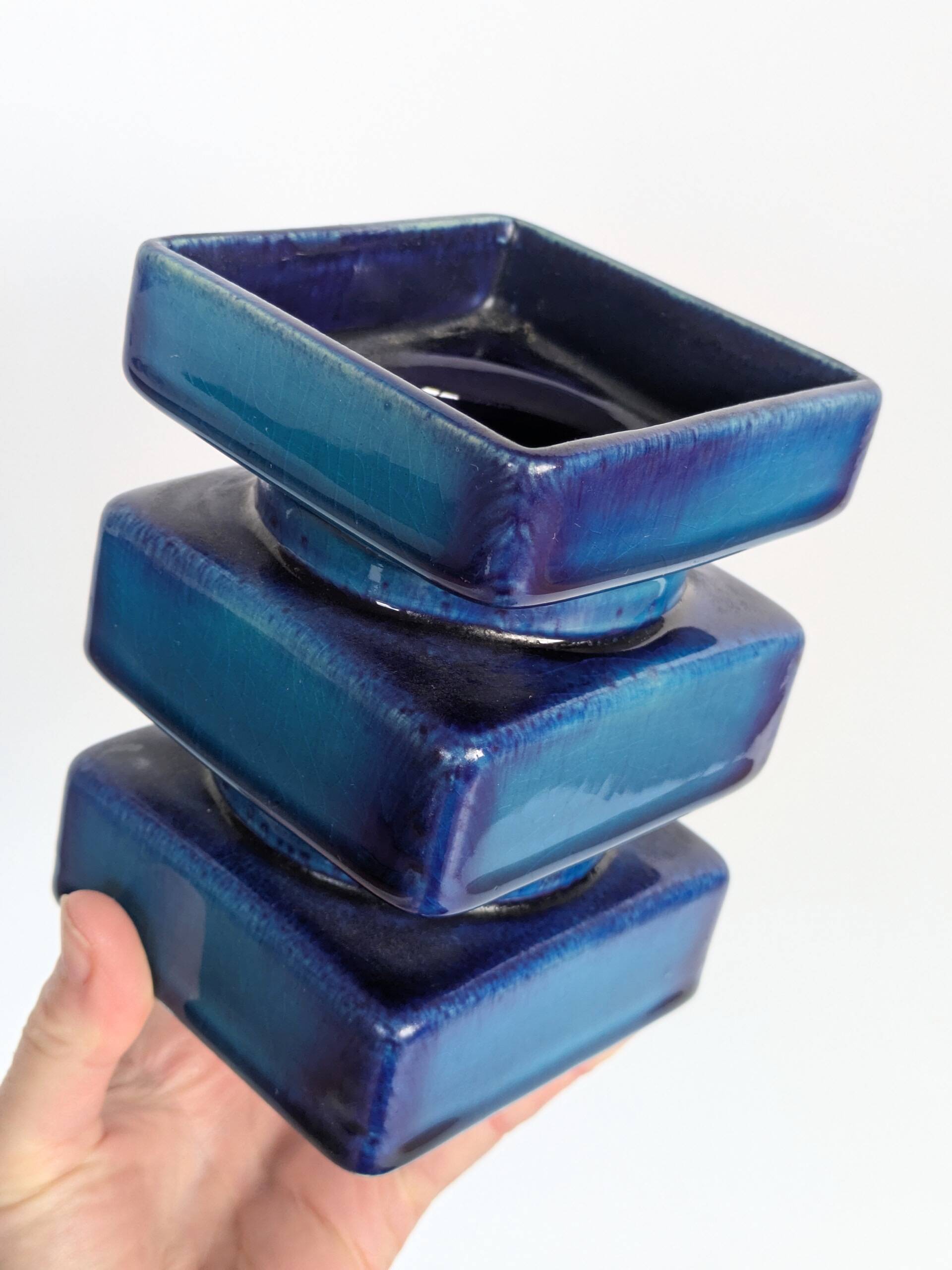 Cari Zalloni vase for Steuler, model 5101, Blue Space Age Ceramic