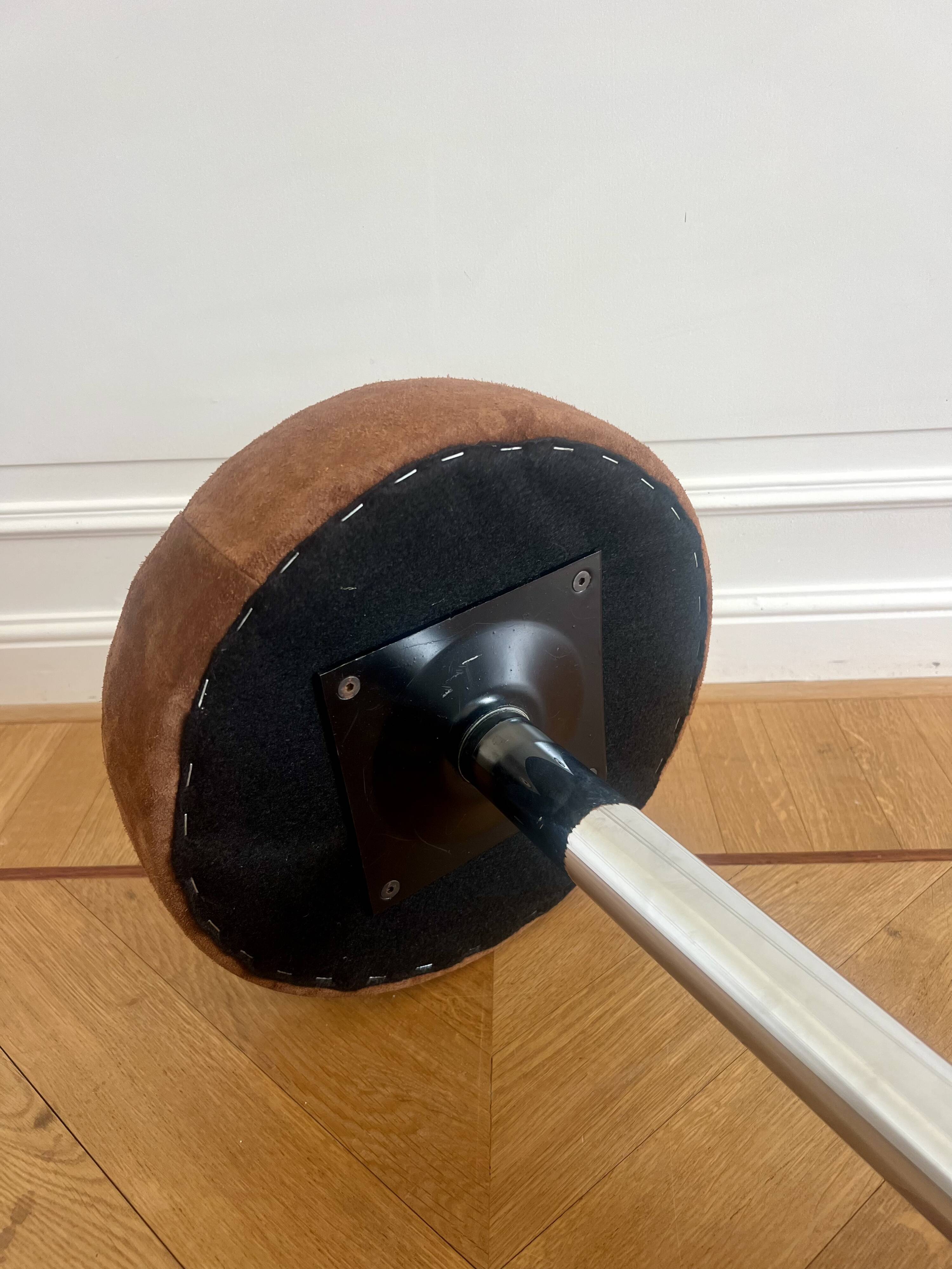 Mid-Century Stools, Chrome & Brown Leather Seat, 1970s, Set of 6