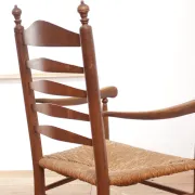 Dutch oak ladderback armchair with rush seat – 1950s