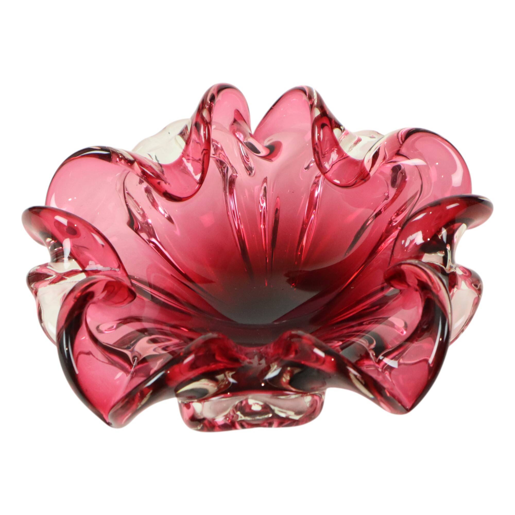 Vintage Red Murano Glass Fruit Bowl Organic 23cm