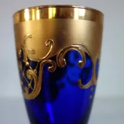 12 cobalt blue and gold Murano glass flutes, mid-20th century.