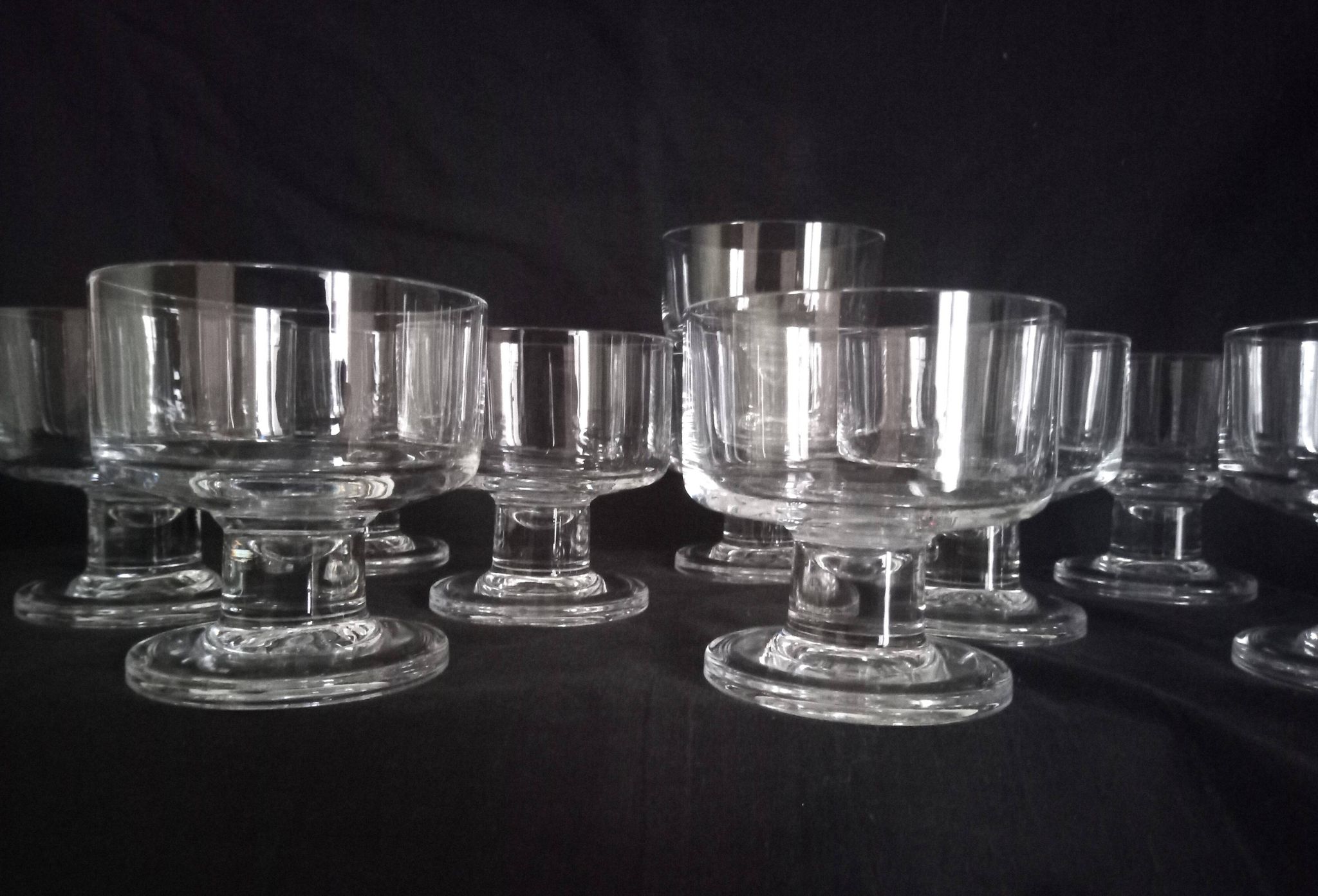 Set of 10 Art Deco crystal footed bowls.
