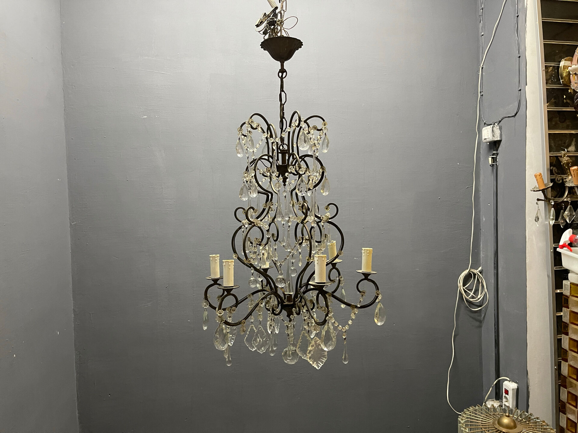 Wrought Iron Murano Glass Chandelier 1950’s 