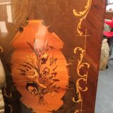 Vintage Italian brown wooden cocktail bar cabinet with inlaid marquetry from the 1950s.