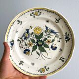 Earthenware plate, hand-painted floral and bird motif