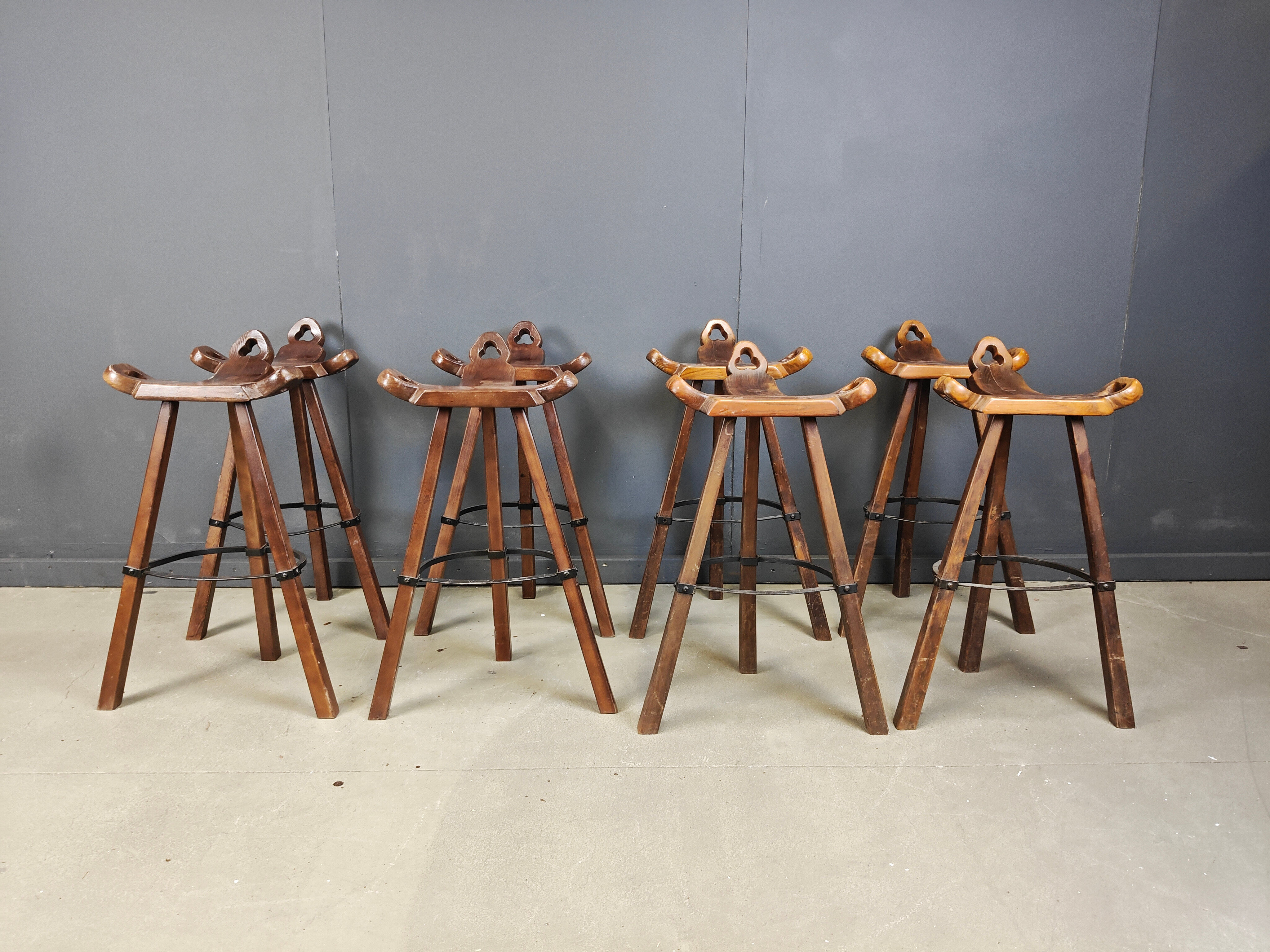 Mid-century brutalist bar stools - set of 8, 1960s