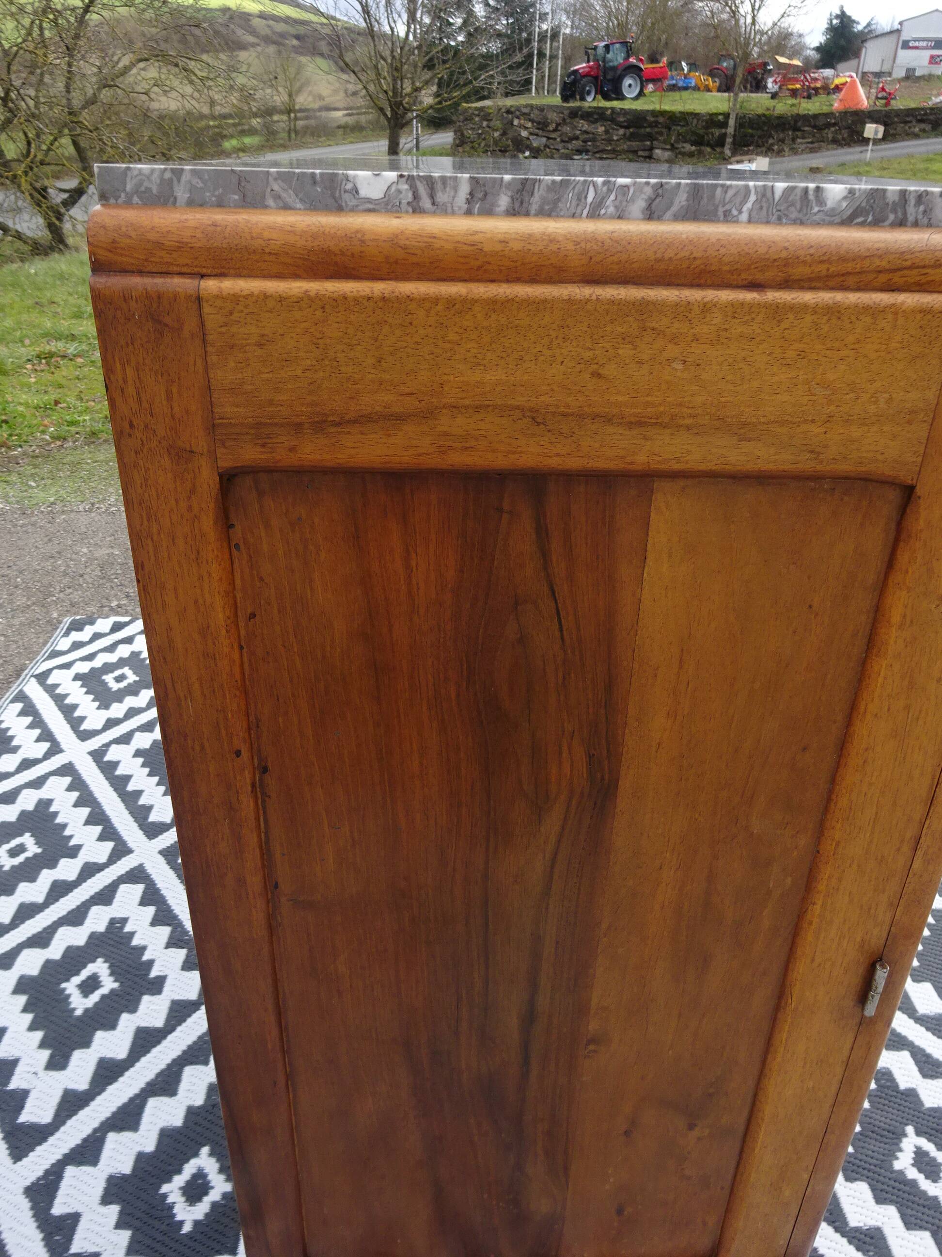 Art Deco sideboard in light walnut, grey/white marble
