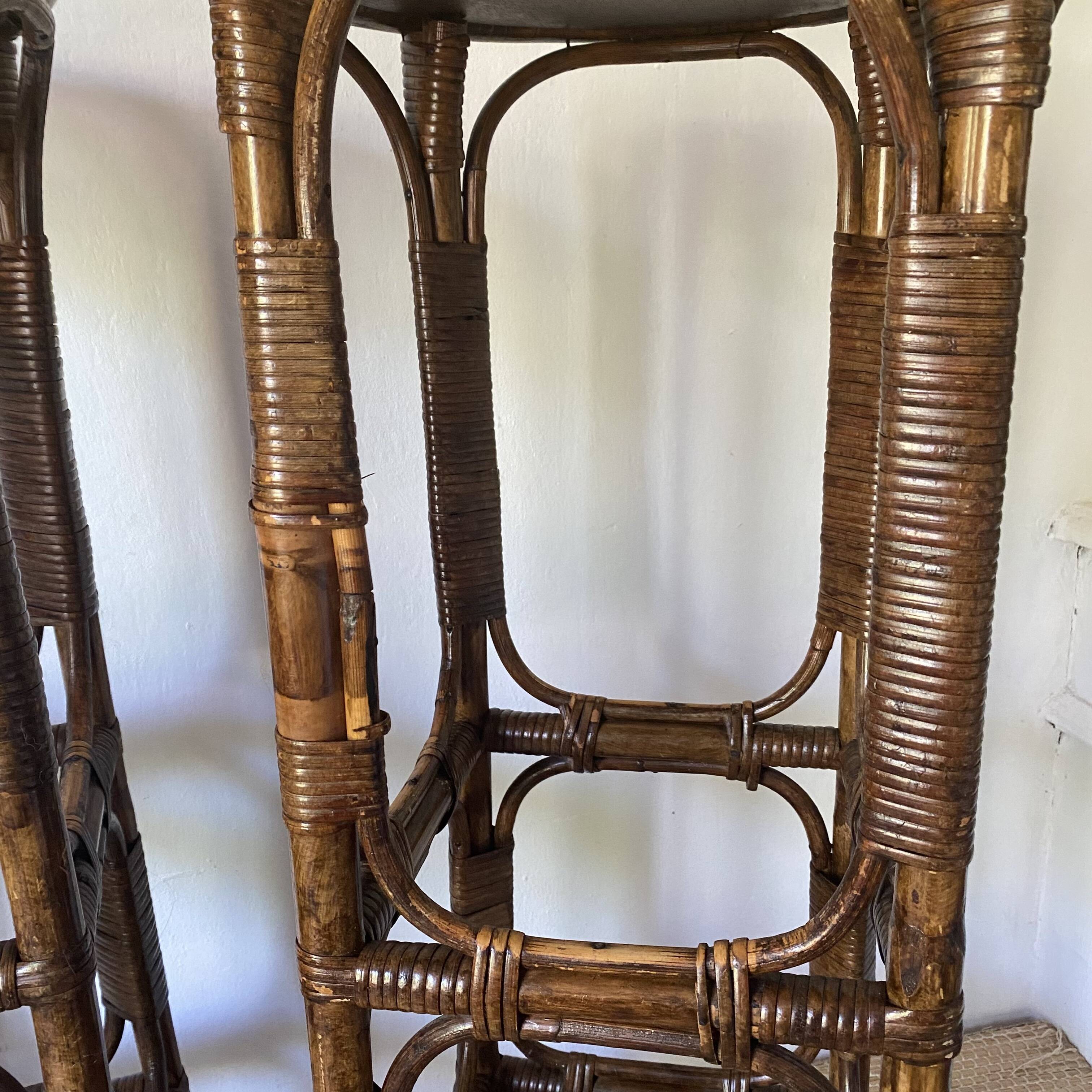 Vintage rattan bar stools or plant holder