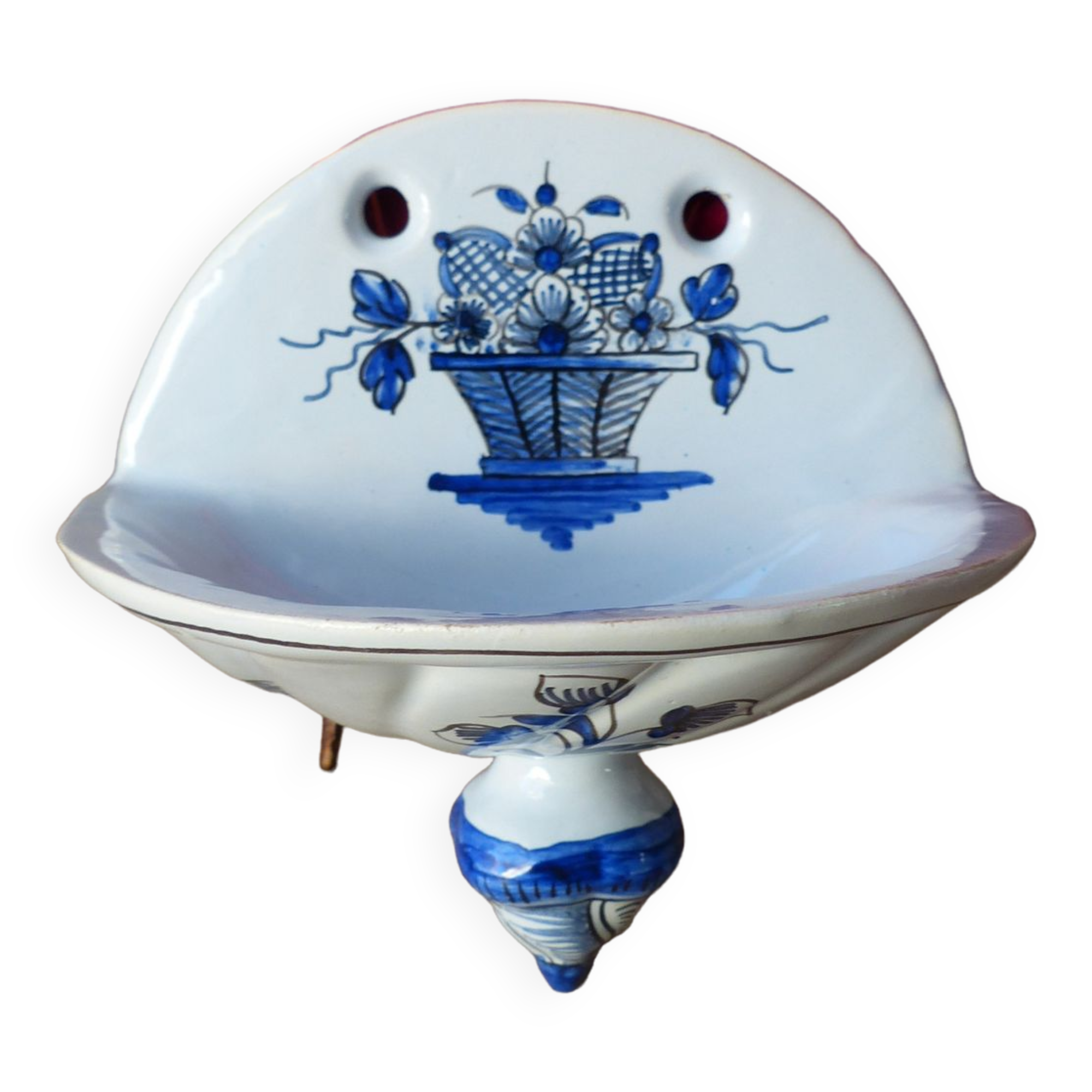 Old earthenware soap holder old Rouen hand-painted décor