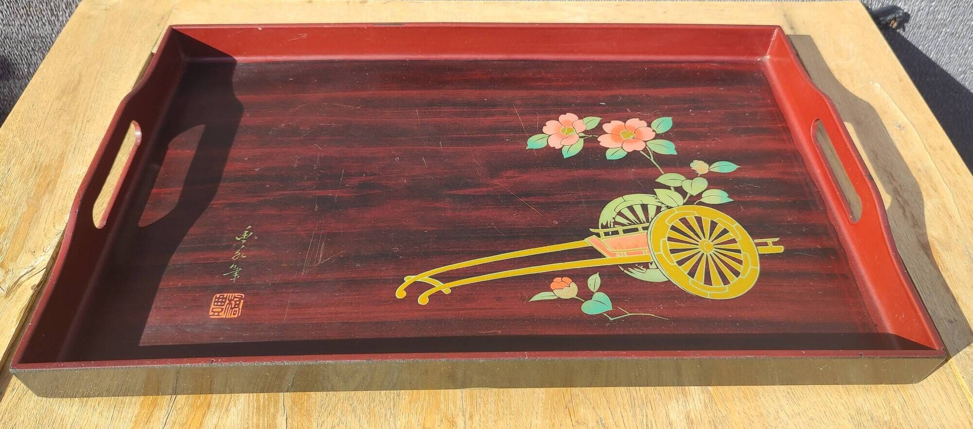 Vintage Japanese lacquered wooden serving tray