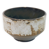 Beige ceramic cup or dish, cache pot with white lava pattern