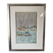 Tableau Marine. Original pastel signed by Henri Reiter. Port Normandie.