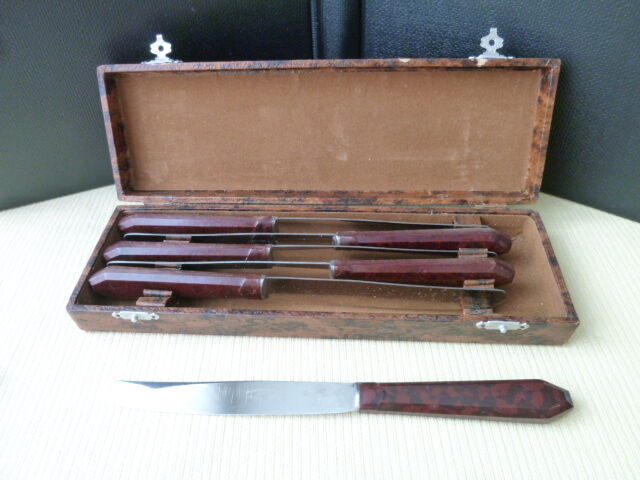 Box of 6 old Bakelite and Stainless steel table knives art deco style