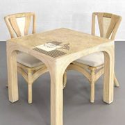 Square Rattan and Stone Marquetry Table with Matching Chairs, 1970