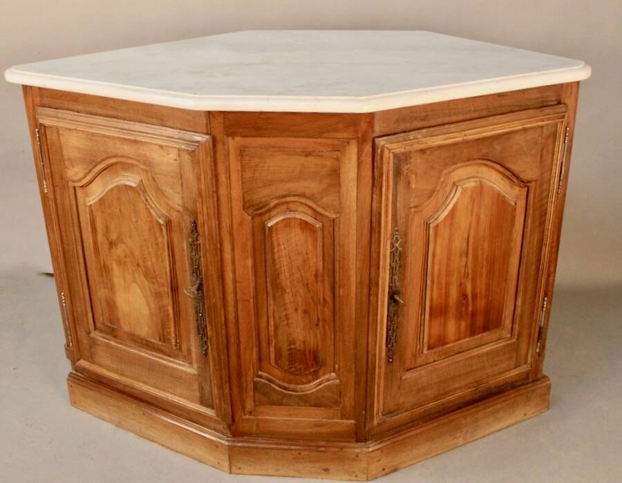 19th century walnut corner cupboard with Carrara marble top