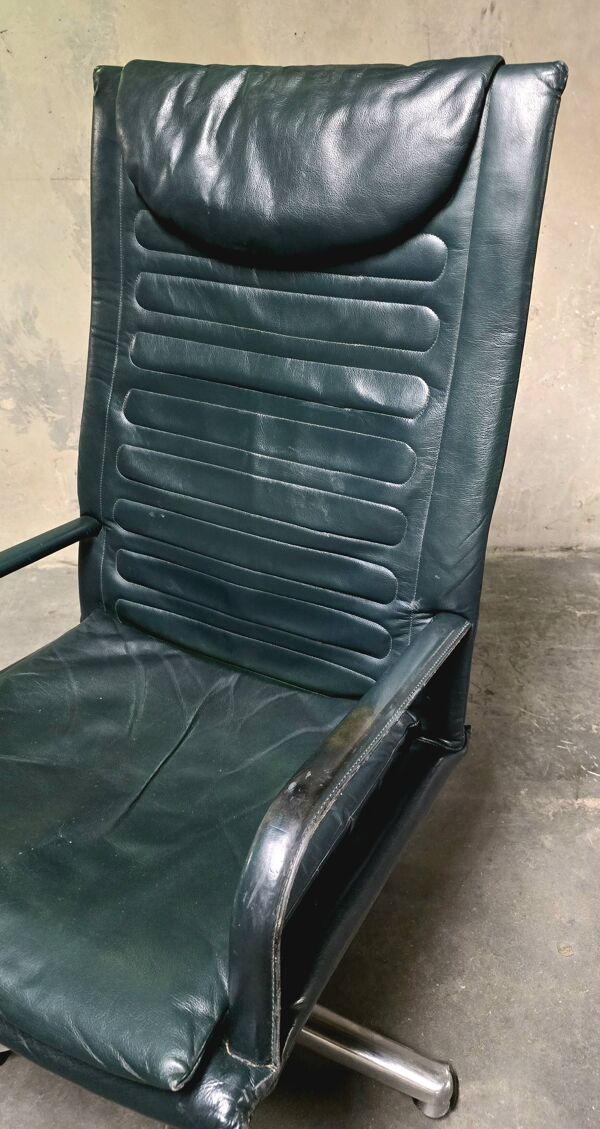 Fauteuil de bureau LOOP – Pierluigi Molinari, 1992 – cuir vert foncé