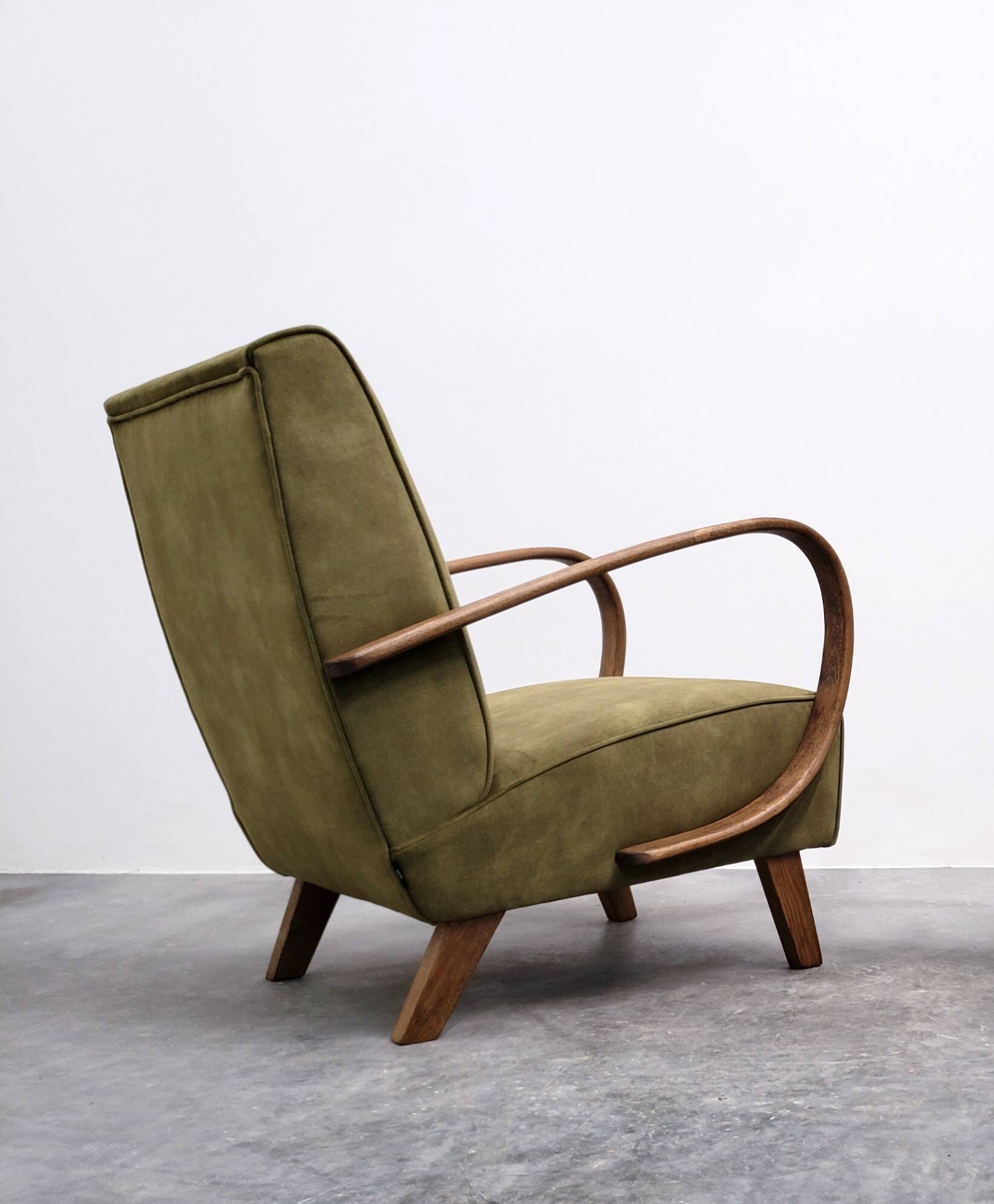 1930 Jindrich Halabala Bentwood Armchair in Forest Green Velvet
