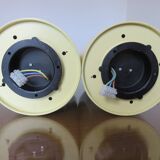 Pair of pale yellow lacquered metal "pipe" ceiling lights from the 80s