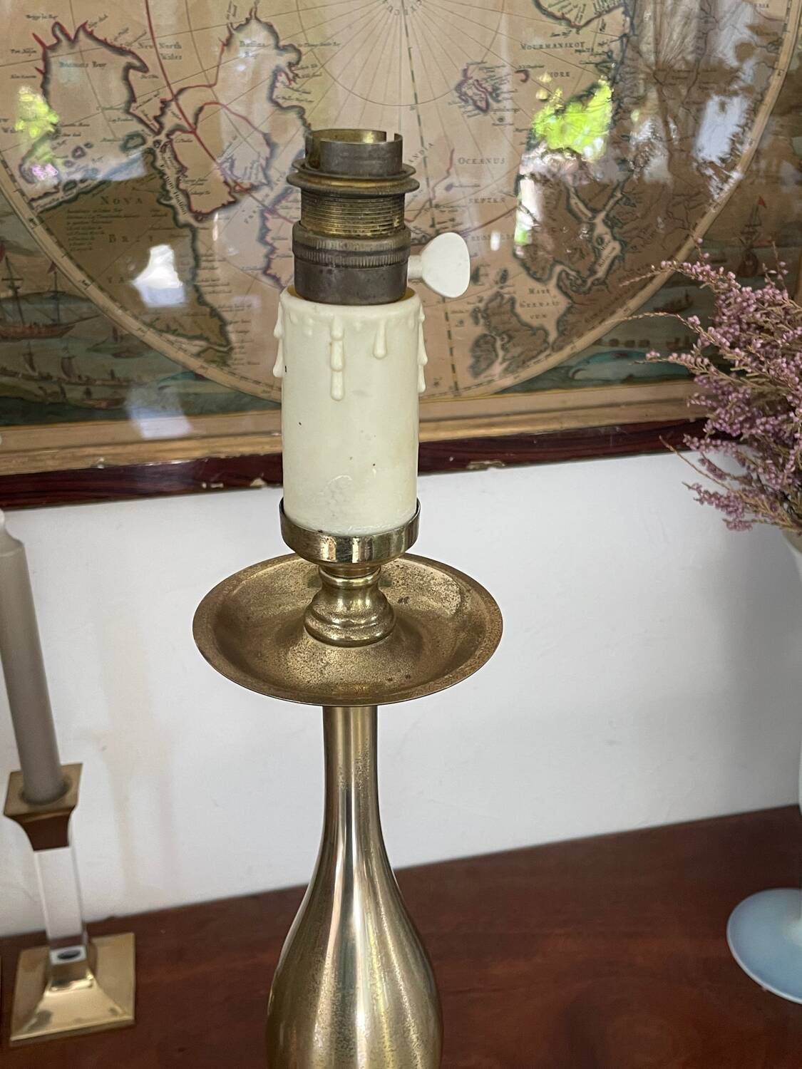Vintage baluster lamp in golden brass 51cm