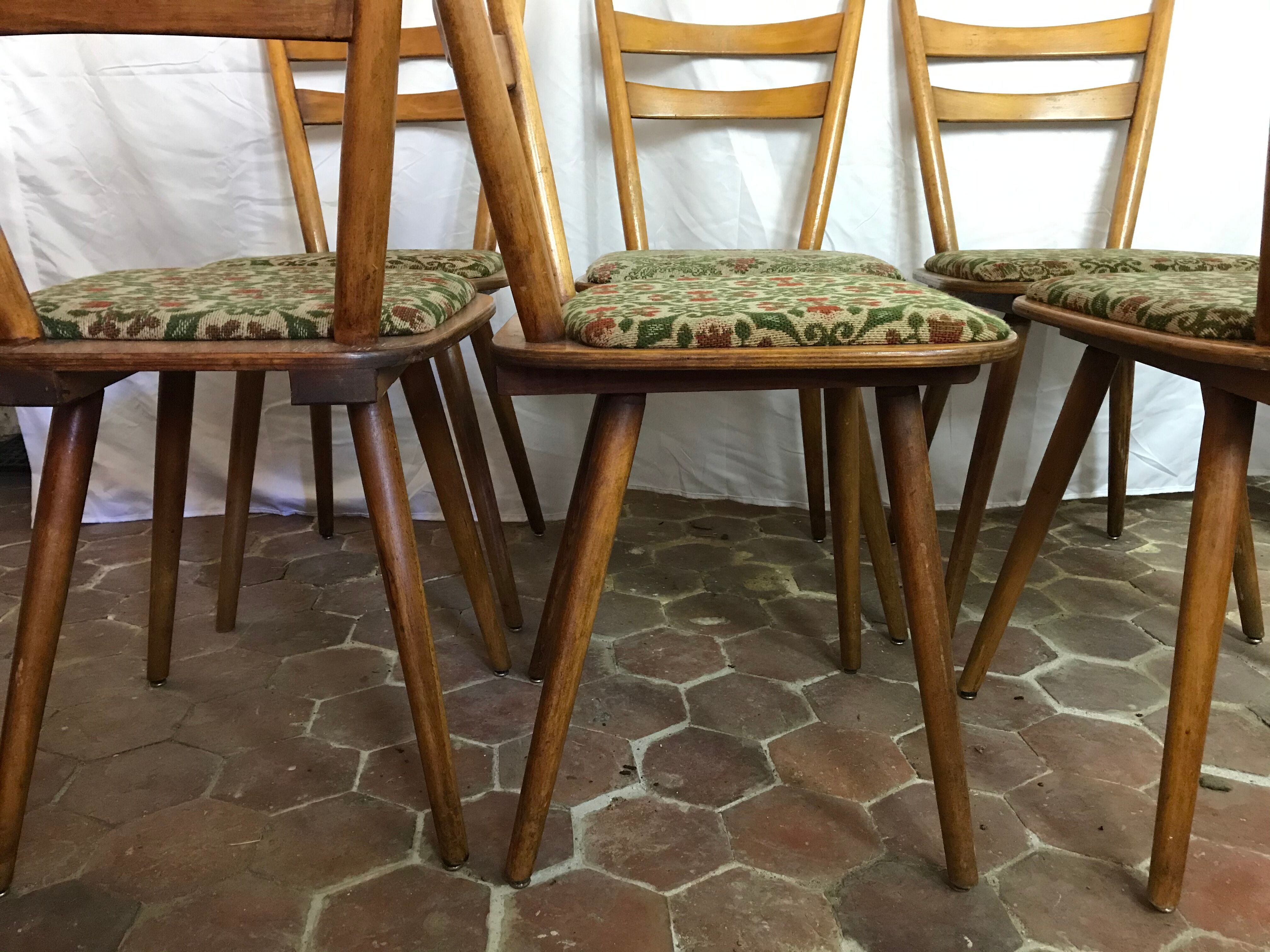 Lot of six vintage chairs feet compass