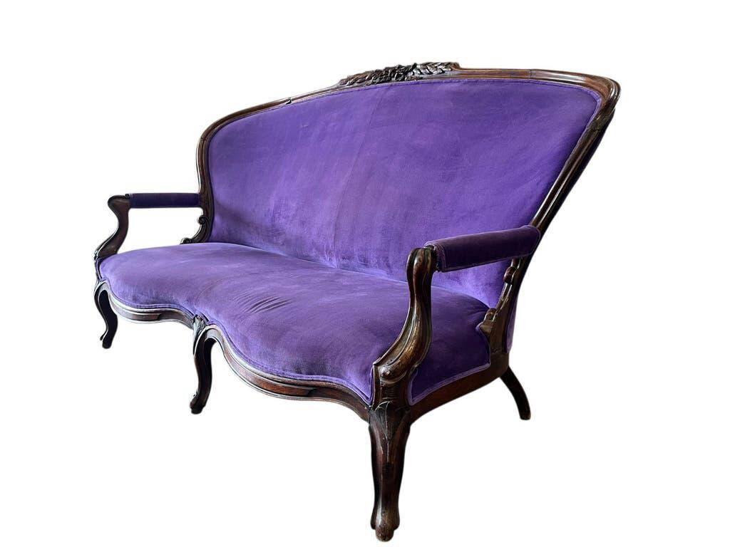 Fauteuil/canapé trois places baroque vintage violet-pourpre