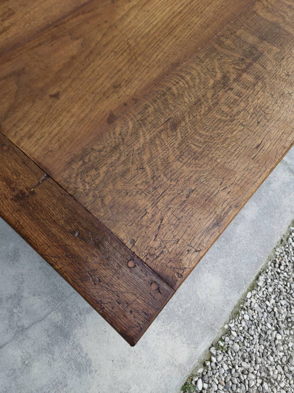 Rustic farmhouse coffee table with two drawers, solid oak, 19th century - 1.97m