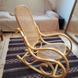 Rocking chair in arched wood and cane