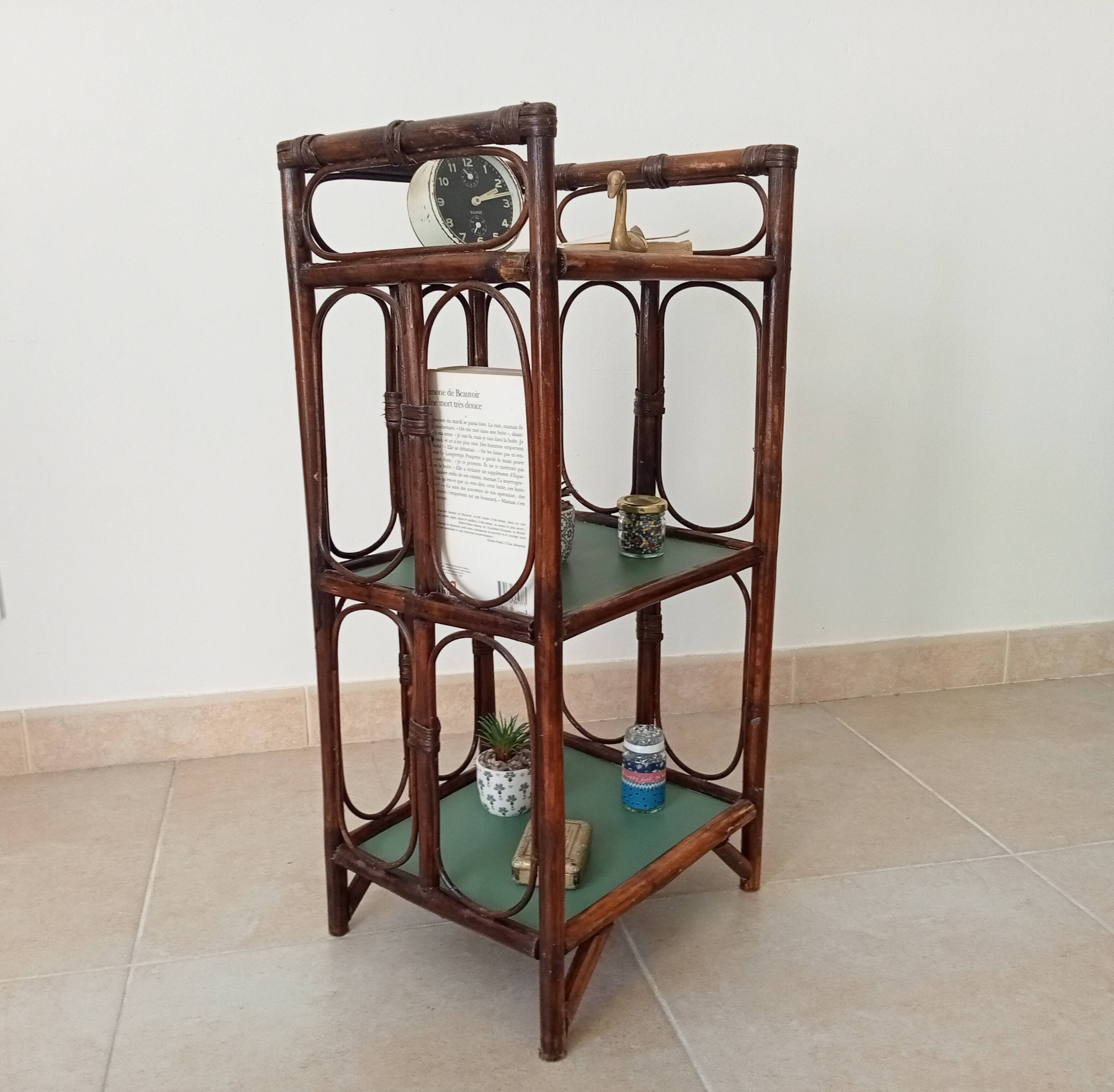 Vintage standing shelf in bamboo and rattan 60s/70s