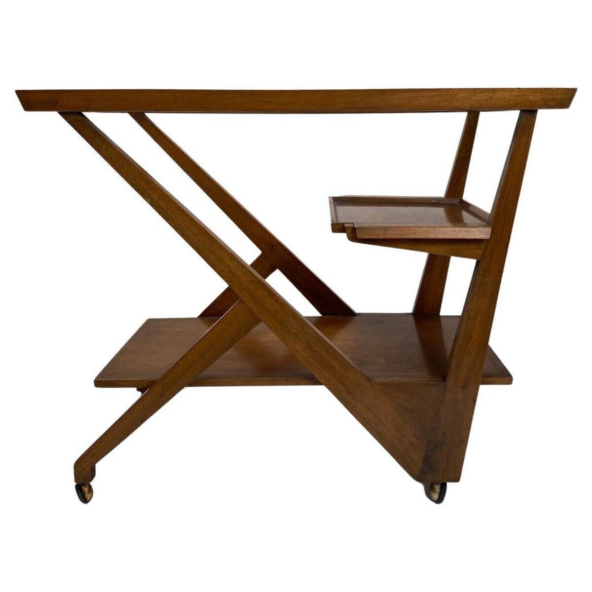 Chariot de bar en bois dans le goût de Charlotte Perriand, Italie années 1950