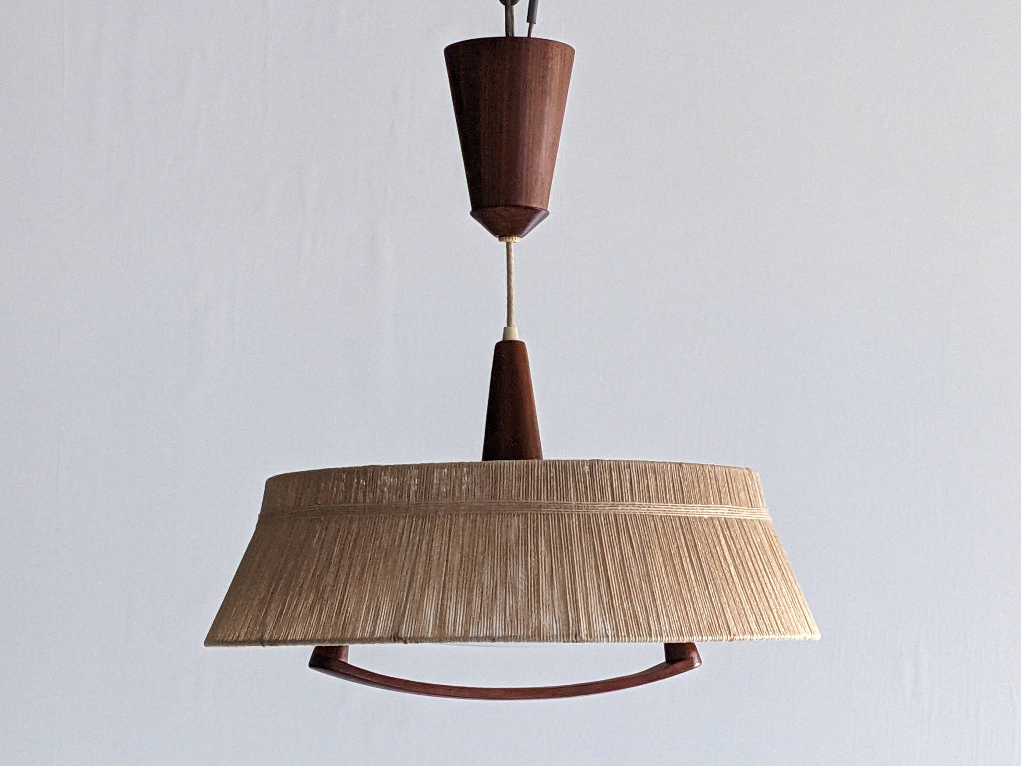 Teak and sisal pendant light from the 50s/60s by Temde Leuchten