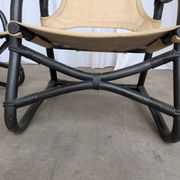 2 Vintage Espri Safari Lounge Armchairs / Rare Mid-century Black Bamboo and Beige Fabric Easy C