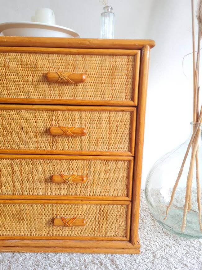 Vintage rattan chest of drawers circa 70s